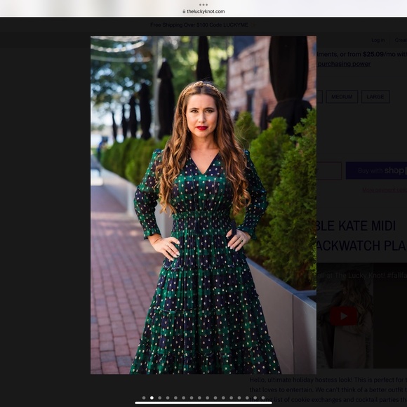 SAIL TO SABLE SMOCKED WAIST SILK MIDI DRESS IN BLACK WATCH TARTAN SIZE SMALL - Picture 10 of 12